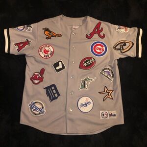 MLB Patch Baseball Jersey Shirt - Gray